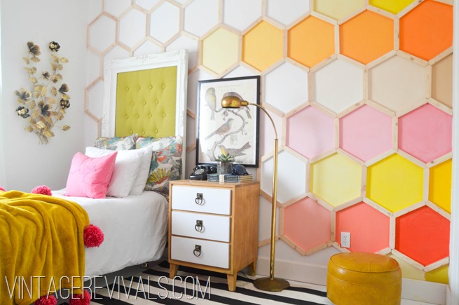 A feature wall adds colour