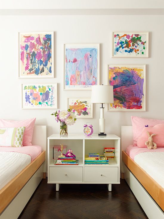 Kids artwork in white frames